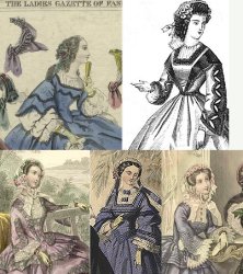 Examples of square neck bodices in fashion plates