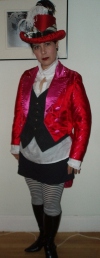 women's red and pink satin tailcoat