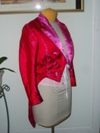women's red and pink satin tailcoat right three quarter view