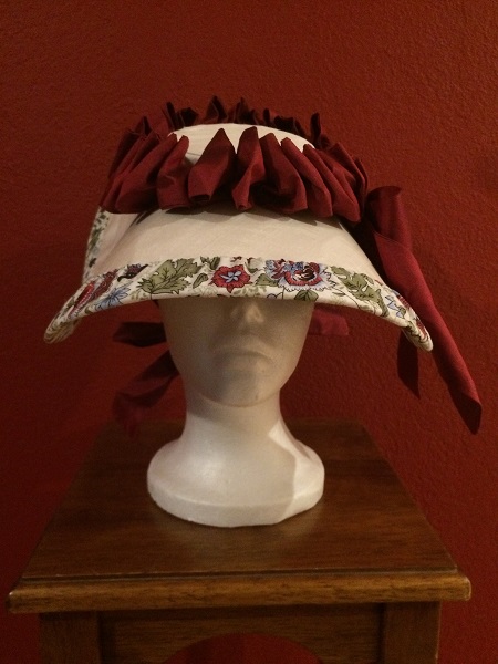 1770s Reproduction Bergere White Hat with Floral Bottom Front. 