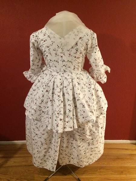 1770s Reproduction Ljusöga Caraco Panier Cotton Floral Dress Back.