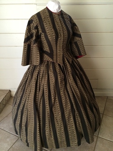 Reproduction Victorian Beige and Black Day Dress.