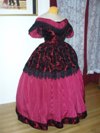 Victorian style burgandy ballgown (reproduction) quarter view