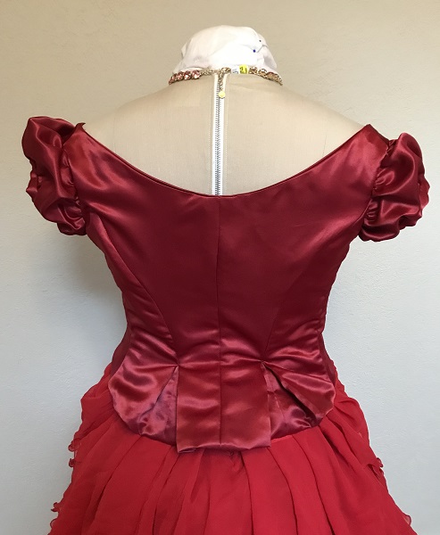 1870s Reproduction Red Polyester Bodice Back.