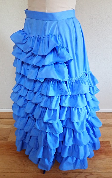 1880s Reproduction Blue Tissot Quiet Bustle Skirt Quarter View.