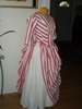 Reproduction 1887 Red Stripe Bustle Dress: quarter view