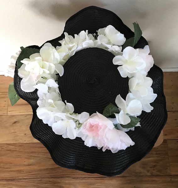 Reproduction Edwardian Black Wavy Brimmed Hat Outside 