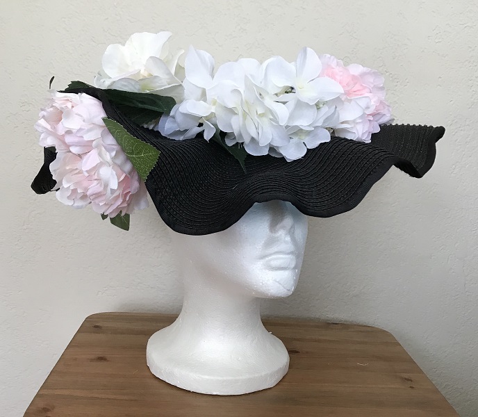 Reproduction Edwardian Black Wavy Brimmed Hat Right. 
