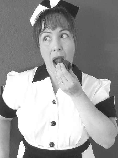 1950s Reproduction Candy Uniform Dress. Black and white