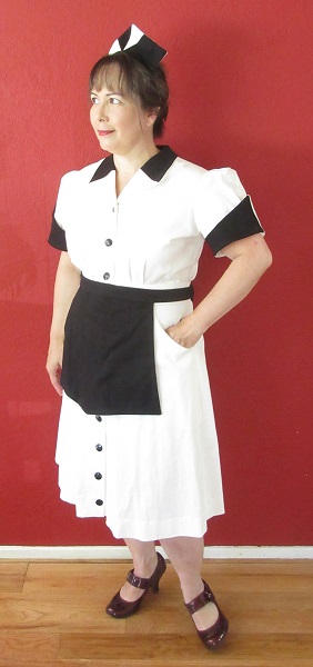 1950s Reproduction Candy Uniform Dress Quarter View.