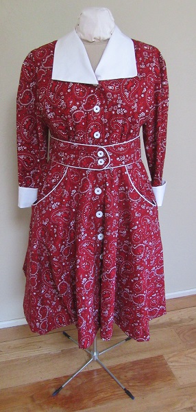 1950s Reproduction Western Swing Red Dog Dress Front. 
