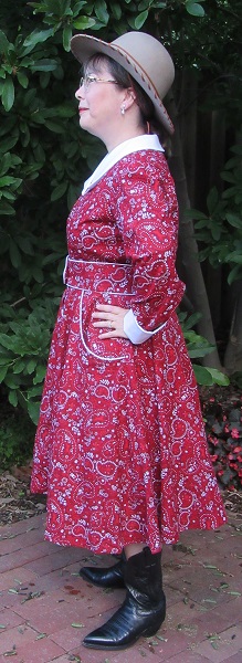 1950s Reproduction Western Swing Red Dog Dress Left. 