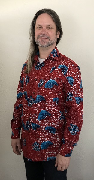 2010s Men's Red with Blue Porcupine Print Tailored Shirt Vogue V9220