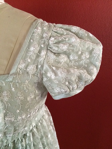 Reproduction Regency Ice Green Evening Dress Sleeve Detail.
