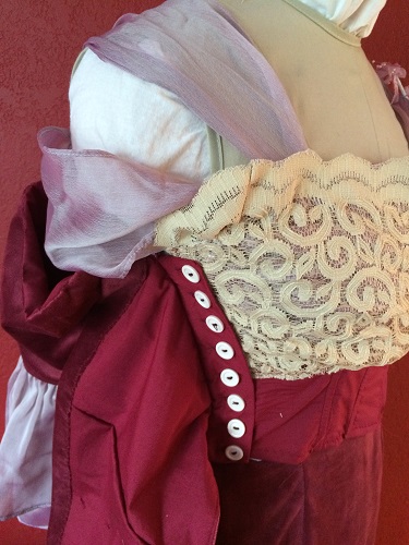 1900s Reproduction Raspberry Velvet Ball Gown Bodice Buttoned Inside Right. 